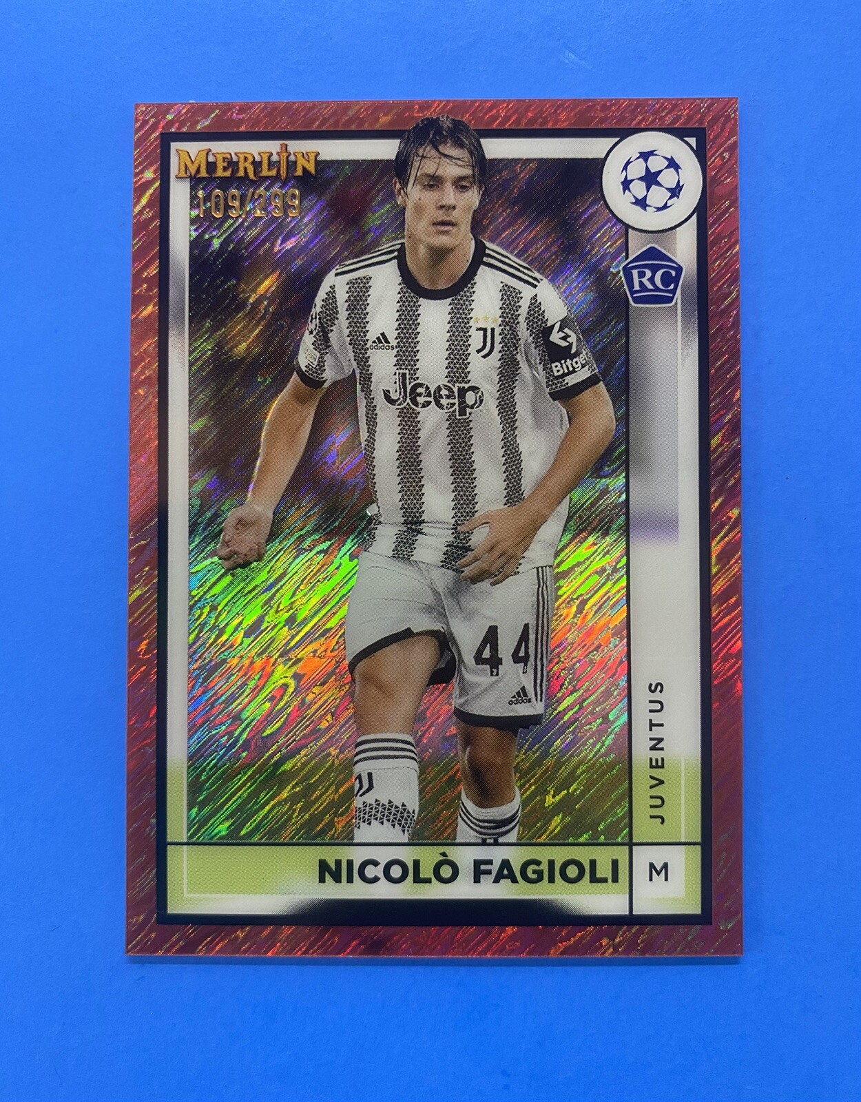 2022-23 NICOLO FAGIOLI TOPPS CHROME MERLIN UEFA #79 Rose Gold Shimmer RC /299