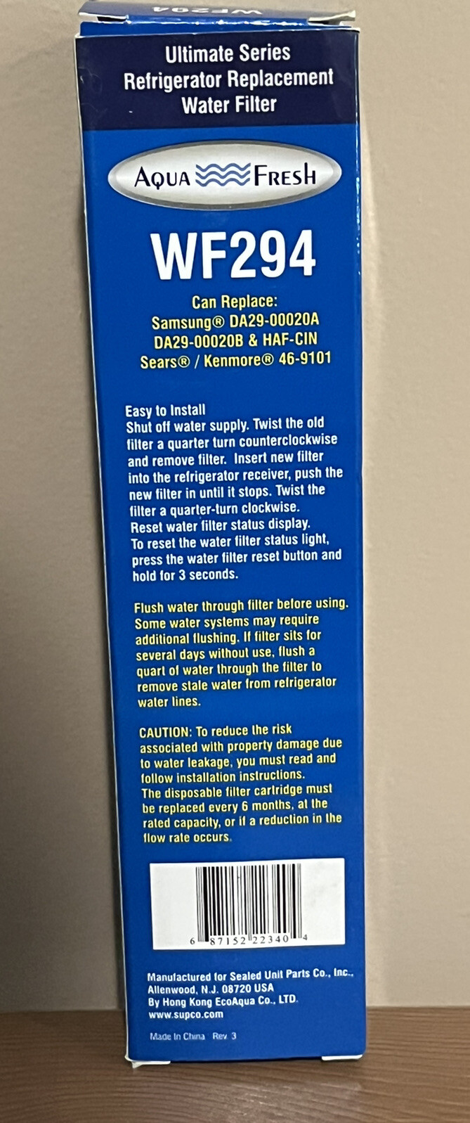 AquaFresh Replacement Water Filter WF294 Samsung DA29-00020B Kenmore/Sears 9101 