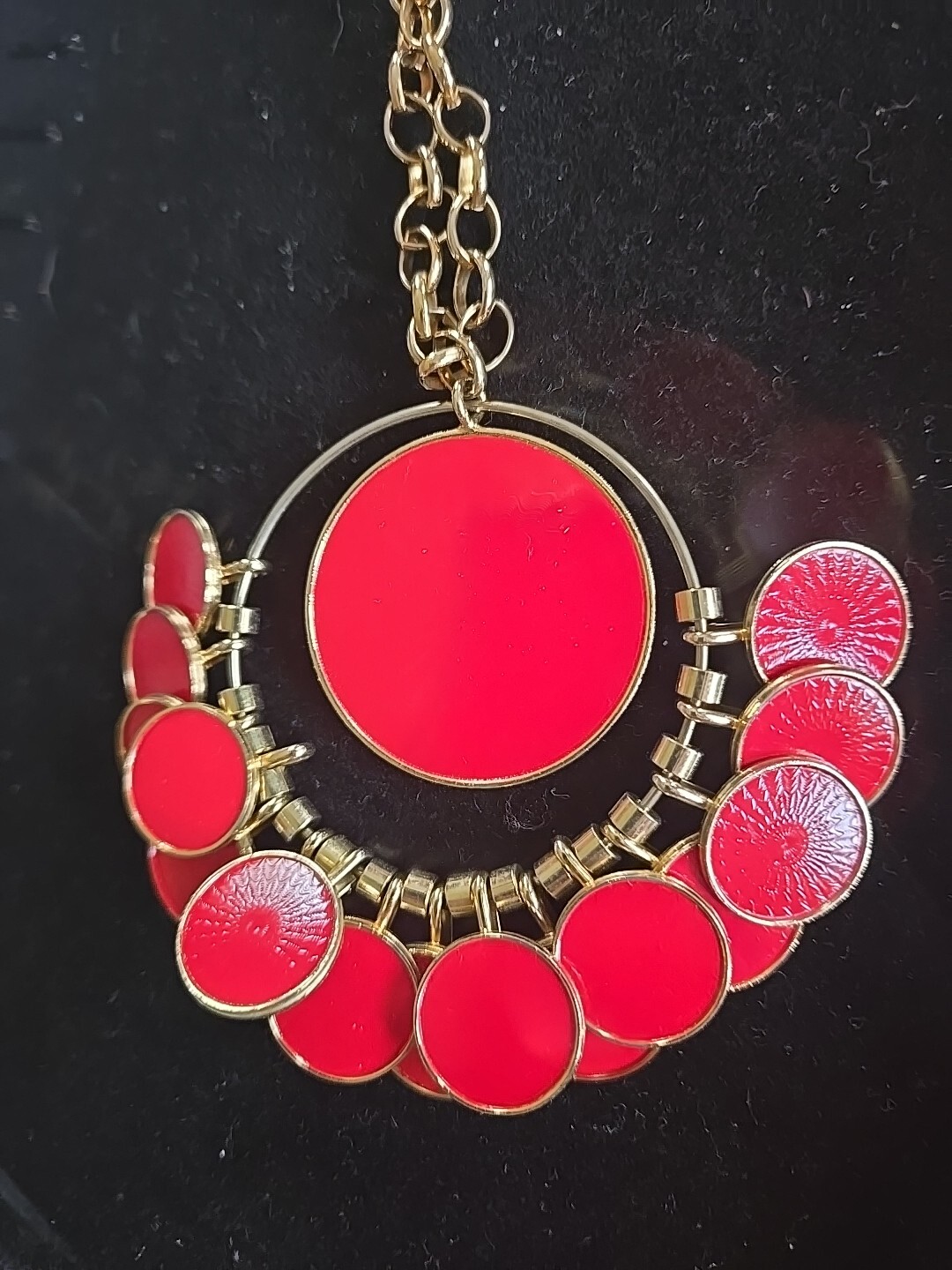 Rare Vintage Red Circle Statement Statement Neckl… - image 2