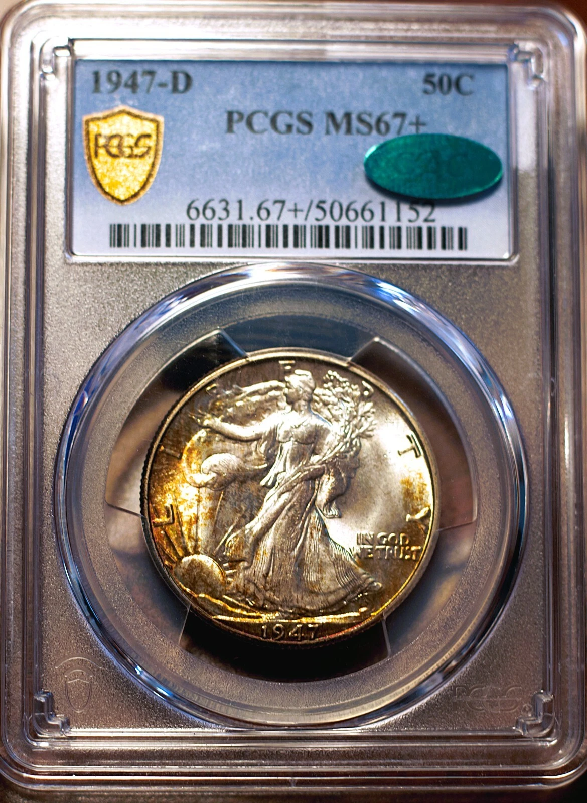 1947-D 50c Walking Liberty Half Dollar PCGS MS67+ **CAC**