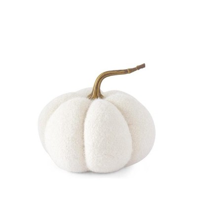 K&K Interiors Knit Pumpkin with Resin Stem, 8-Inch Diameter, Resin, Fuzzy White
