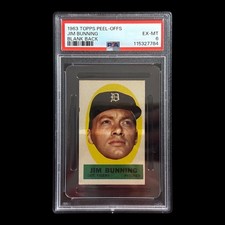 1963 Topps Peel Offs Jim Bunning PSA 6 EXMT Blank Back Vintage Card
