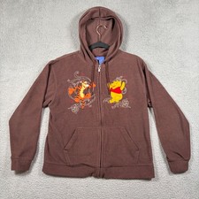 Disney Winnie the Pooh Tigger Fleece Zip Up Hoodie Brown Medium Embroidery Y2K