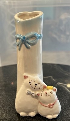 Vintage ''Bitsy and Beau'' by Russ Cat Bud Vase Heart Pink & Blue Valentine Japan