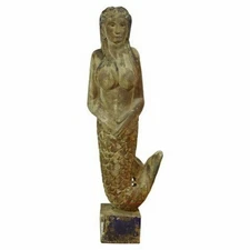 Antique Folk Art Style Hand Carved Standing Mermaid Statue 5.5 Ft