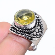 Citrine Gemstone Handmade 925 Sterling Silver Jewelry Ring Size 8.5 W435