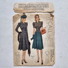 1930s Vintage B32" McCalls 3365 2 Piece Dress Fitted Bodice Sewing Pattern