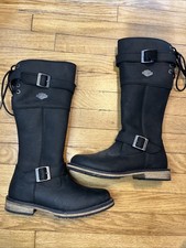 Harley-Davidson Knee High Riding Boot Black Buckle Lace-up Round Toe Size 8M