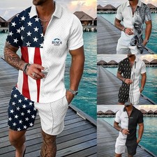 Mens Sweatsuit 2-Piece Set Short Sleeve T Shirts  Shorts Set Summer-Outfit USA