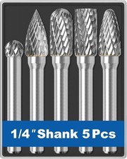 5 Pcs 1/4 Carbide Burr Set 1/4 Shank Die Grinder Bits Drill Bits Grinding Bits