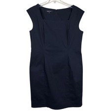 Lafayette 148 Black Sheath Dress Size 12 Cotton Stretch Square Neck Knee Length