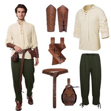 6 Pcs Men's Renaissance Costume Halloween Medieval Pirate Large, Green