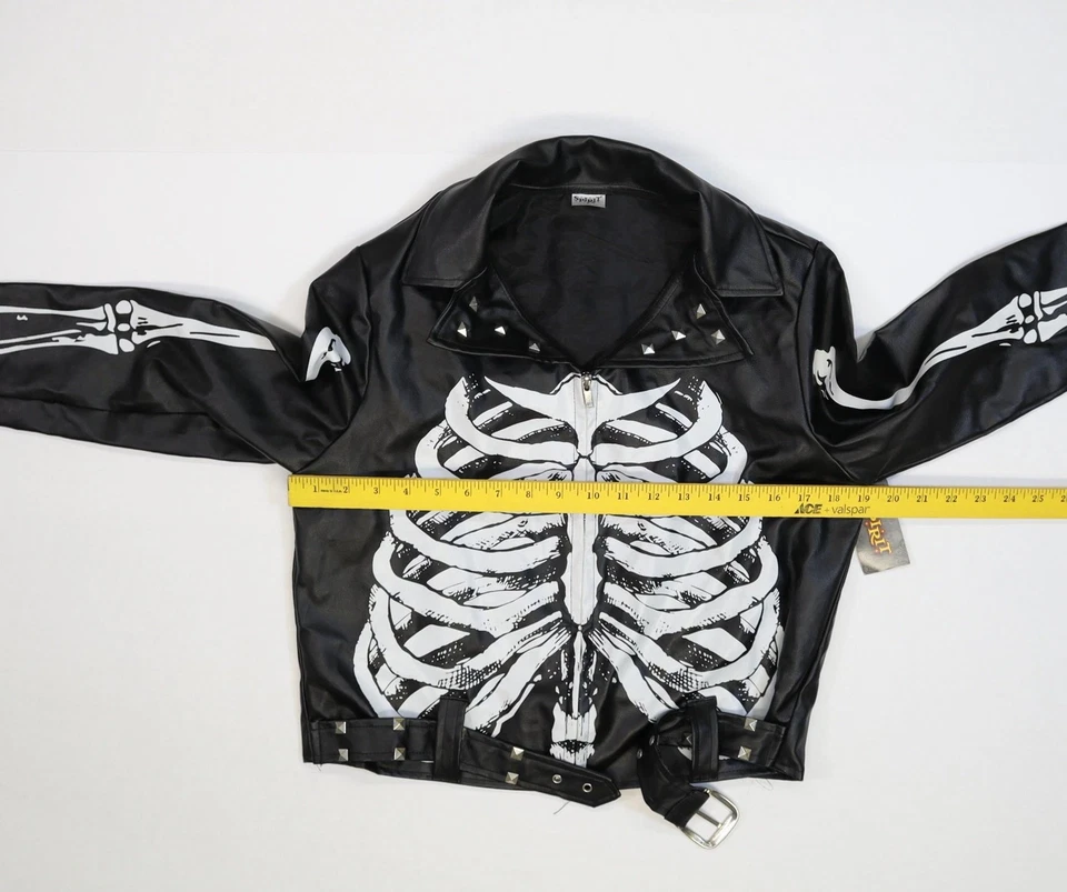 Chaqueta Esqueleto Spirit Halloween Mujer Estampado Huesos Medianos Motociclista Disfraz Punk Foto 4 de 4