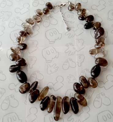 Barse 925 Smoky Quartz Stones Bead Necklace Strand Signed