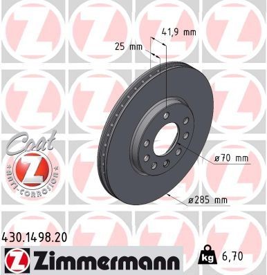 2X Zimmermann Bremsscheibe 430.1498.20 Passend FüR Fiat Opel Saab-image