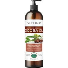 Velona USDA Certified Organic Jojoba Oil - 8 Fl Oz Golden Unrefined Cold Pressed