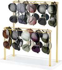 Sunglasses Organizer Glasses Holder Stand with Wood Base, 2 Tier Eye Glasses Dis