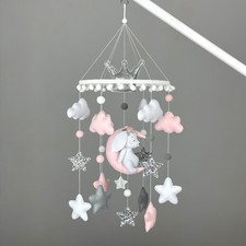 Nursery mobile girl Bunny baby mobile crib Felt hanging Baby shower gift newborn