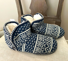 Muk Luks Womens Fair Isle Knit Faux Fur Lined Bootie Slippers Blue White 9