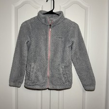 COLUMBIA Light Gray w/Pink Zipper FIRESIDE SHERPA FLEECE JACKET Girls M 10-12