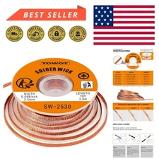 Precision Solder Wick Braid 10ft - 100% Copper for Effortless Solder Removal