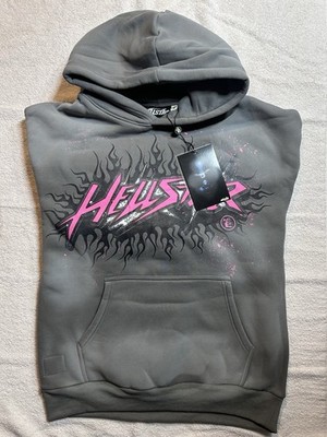 Hellstar Grey/Pink Flame Hoodie Streetwear Size M NWT *Popular