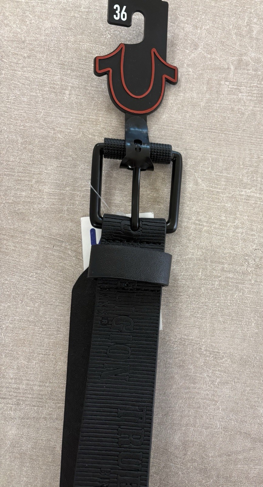 True Religion Men's Black Dress Belt Buckle Logo Designer Size 36