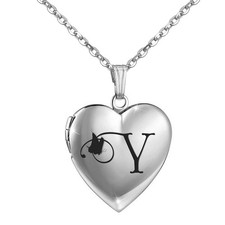 Locket Necklace that Holds Pictures Initial Alphabet Letter Heart Shaped Phot...