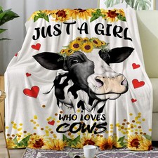 50x40 Just a Girl Who Loves Cow Blanket, Sunflower, Flannel, Gifts, Throw