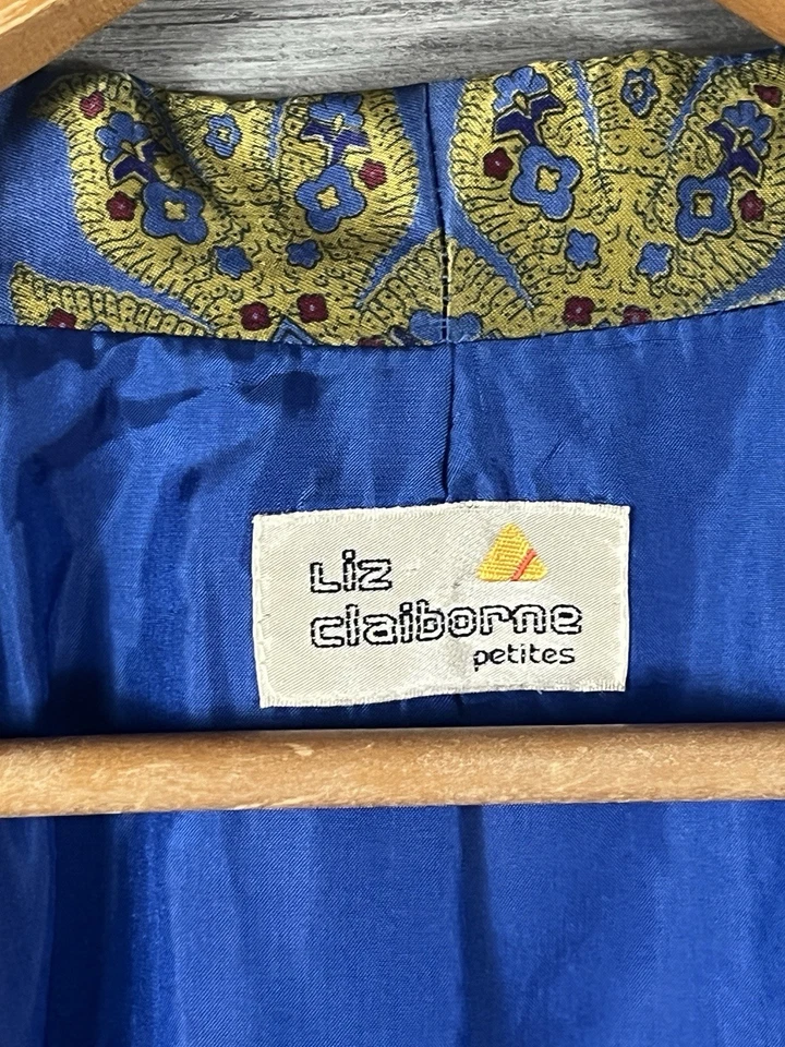 Blazer feminino vintage anos 90 Liz Claiborne 8 azul paisley jaqueta floral 100% rayon - Imagem 4 de 4