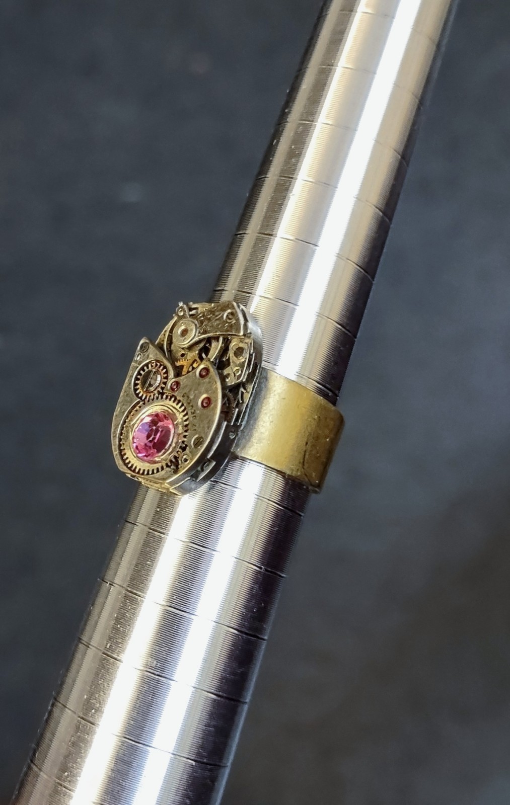 Steampunk Adjustable RING Clock Watch Gears Pink … - image 7