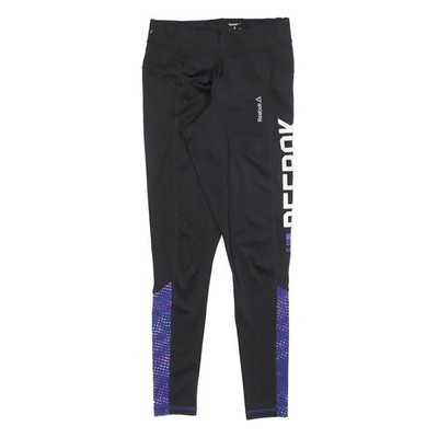 REEBOK Damen Jogginghose Slim Skinny Schwarz Lila Logo-Print W24 L27