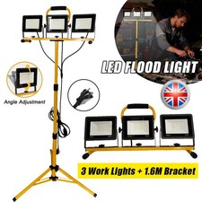 3-Heads LED Flood Lights Tripod Stand Adjustable Camp Work Site Emergency Lamp