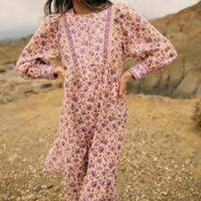 Sezane Josie Purple Floral Organic Cotton Tiered Midi Dress Lace Trim Size 42