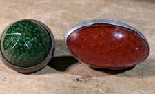 2 Vintage Bicycle Reflector Red. Green Oblong And Round