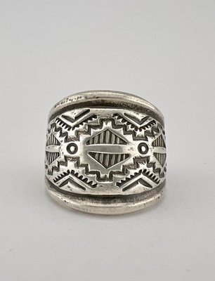 #ad Vintage Troy Lamer Navajo Sterling Silver Hand Stamped Wide Band Ring $95.00