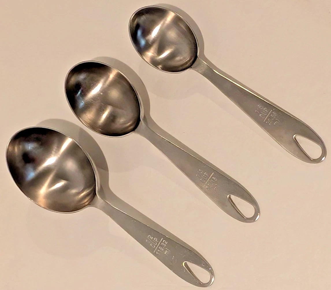 MSE Set Of 3 Stainless 18/8 Steel Nesting Measuring Spoon Scoop 1/8 1/4 1/2 Cup