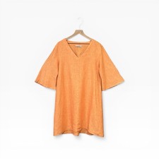 Bryn Walker Liliana Linen V-Neck Oversized A-Line Dress in Mango Size Medium
