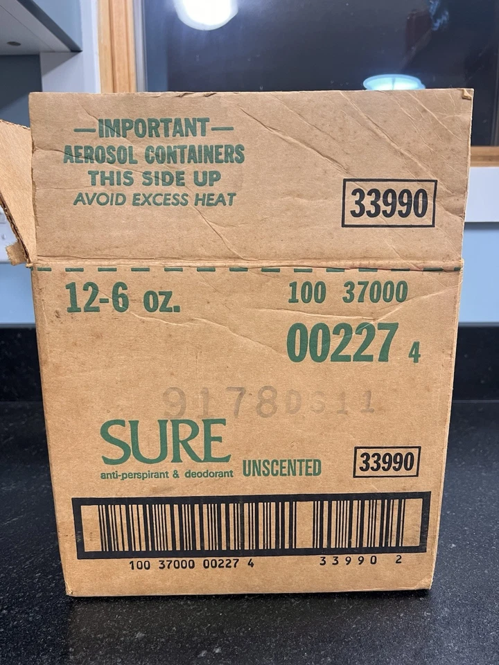 Винтаж 1988 Sure антиперспирант и дезодорант без запаха 6 унций банка коробка из 12 банок - Изображение 3 из 4