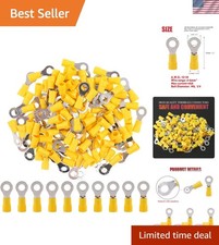 100Pcs 12-10AWG Insulated Terminals Ring Electrical Wire Crimp Connectors Yel...