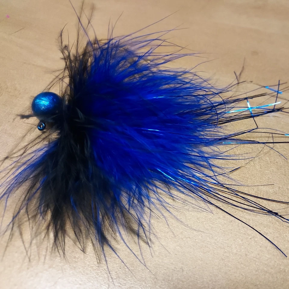 Plantillas Marabou Steelhead/Salmón de 1/2 oz negras y azules con flash paquete de 4 Foto 3 de 4