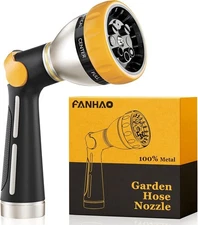FANHAO Garden Hose Nozzle, 100% Heavy Duty Metal Spray Nozzle with Thumb Control