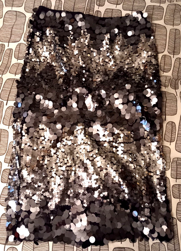 John Lewis Midi Skirt Size 16 Silver Sequin A Line Rear Vent Zip Closure 34-36W - Picture 8 of 17