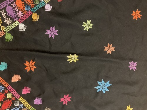 All-Season Black Cotton Hand Embroidered Black Fringed Scarf-Shawl 39"x80" EUC - Picture 5 of 7