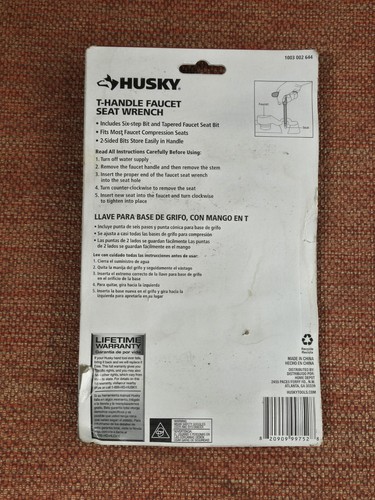 Husky - T-Handle Faucet Seat Wrench - With Tapered Bit & Six-Step Bit - NEW - Picture 2 of 3