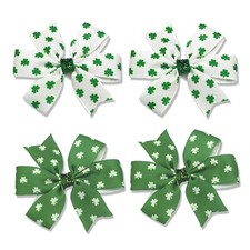 4 Pcs St Patricks Day Hair Bows Clips Irish Green White Shamrock Hairpins Gro...