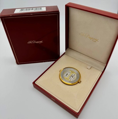 ST DUPONT DUAL TIME TRAVEL CLOCK W BOX BOOKLET CARDS GOLD VERY RARE - Bild 2 von 12