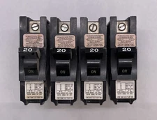 LOT of 4 Federal Pacific 20 Amp 1 Pole Circuit Breaker FPE 120VAC Stab-Lok NA120