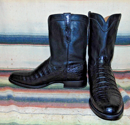 Mens Rujo The Ranger Black Caiman Belly / Leather Cowboy Boots 14 D New in Box