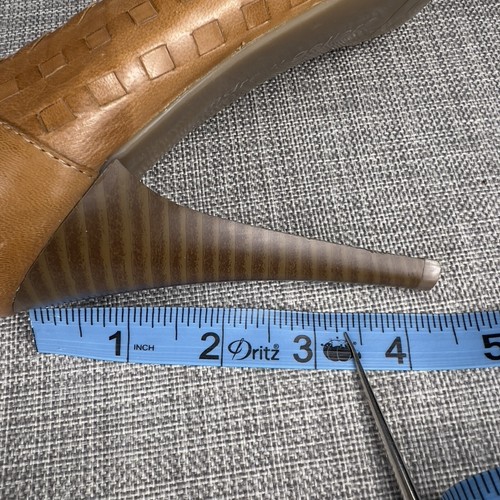 Andrew Geller Sz 7 Whisky Brown Woven Leather Platform Pumps Wood Stiletto Heels - Picture 8 of 10